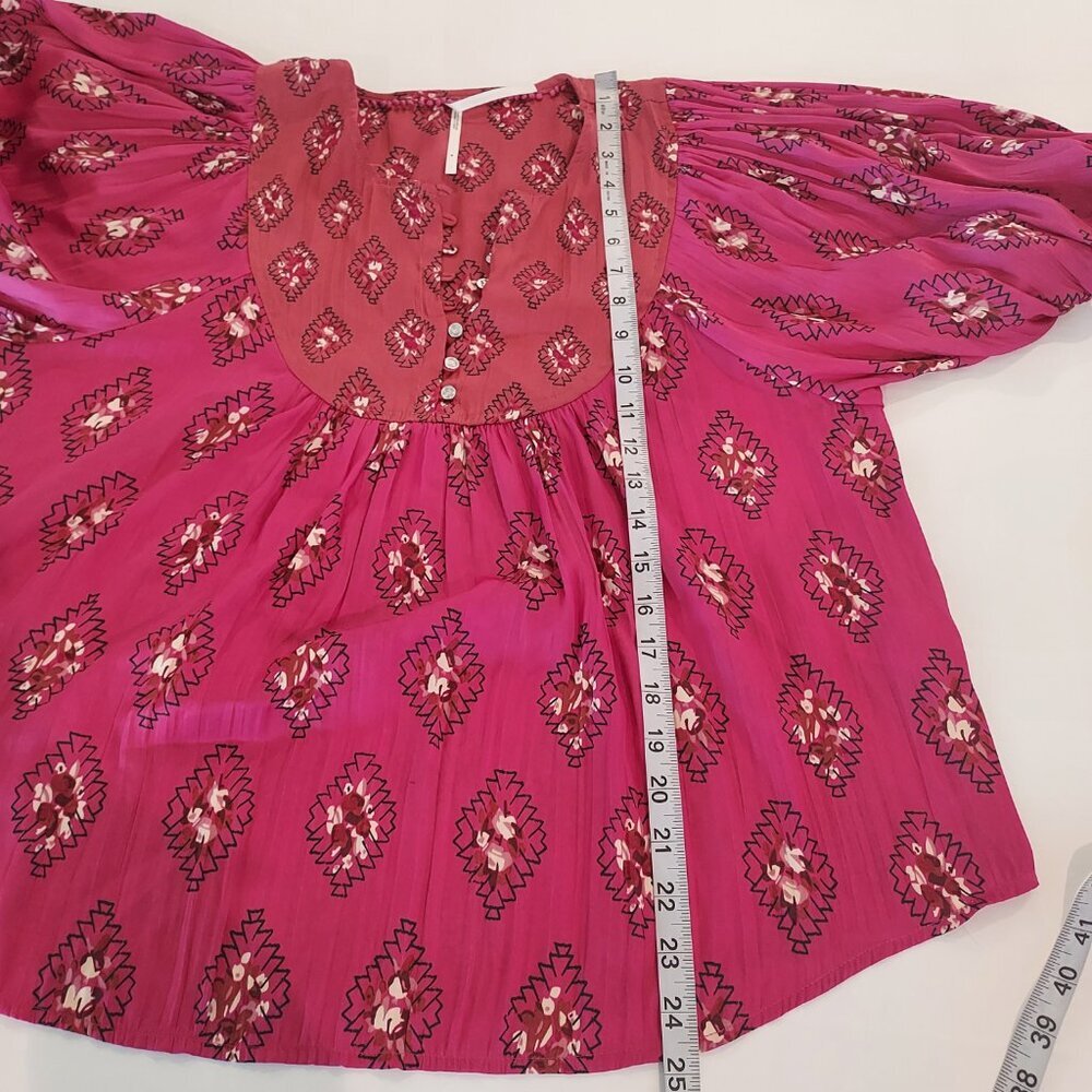 Anthropologie Red & Pink Drapey Henley Top Size Med - Picture 6 of 11